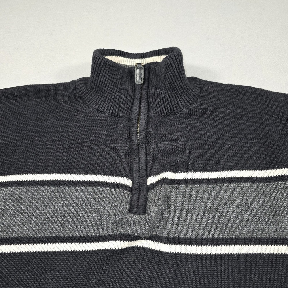 Oscar de la Renta Mens Large Black‎ Sweater Quarter Zip Striped Cotton Mock Neck - Picture 5 of 9